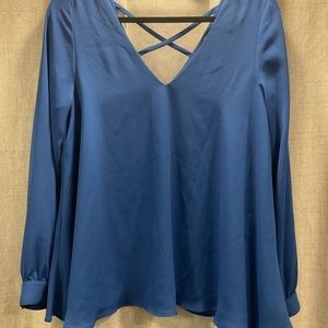 Karen Kane Womens Long Sleeve Open Back Blue Blouse Size Petite M
